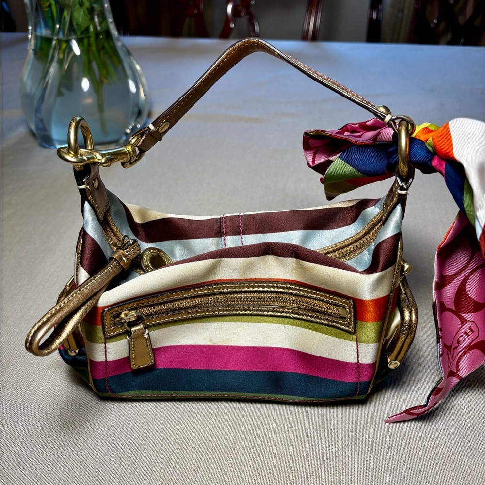 Vintage Y2K Mini satin 'Legacy' stripe COACH Kisslock pouch baguette purse